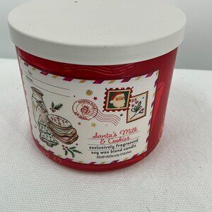Bath & Body Works Santas Milk & Cookies 3-Wick Candle 14.5 Oz Red Wax Blend